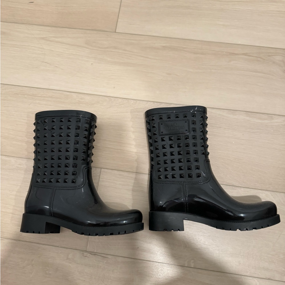 Black Rockstud Rain Boots from Valentino